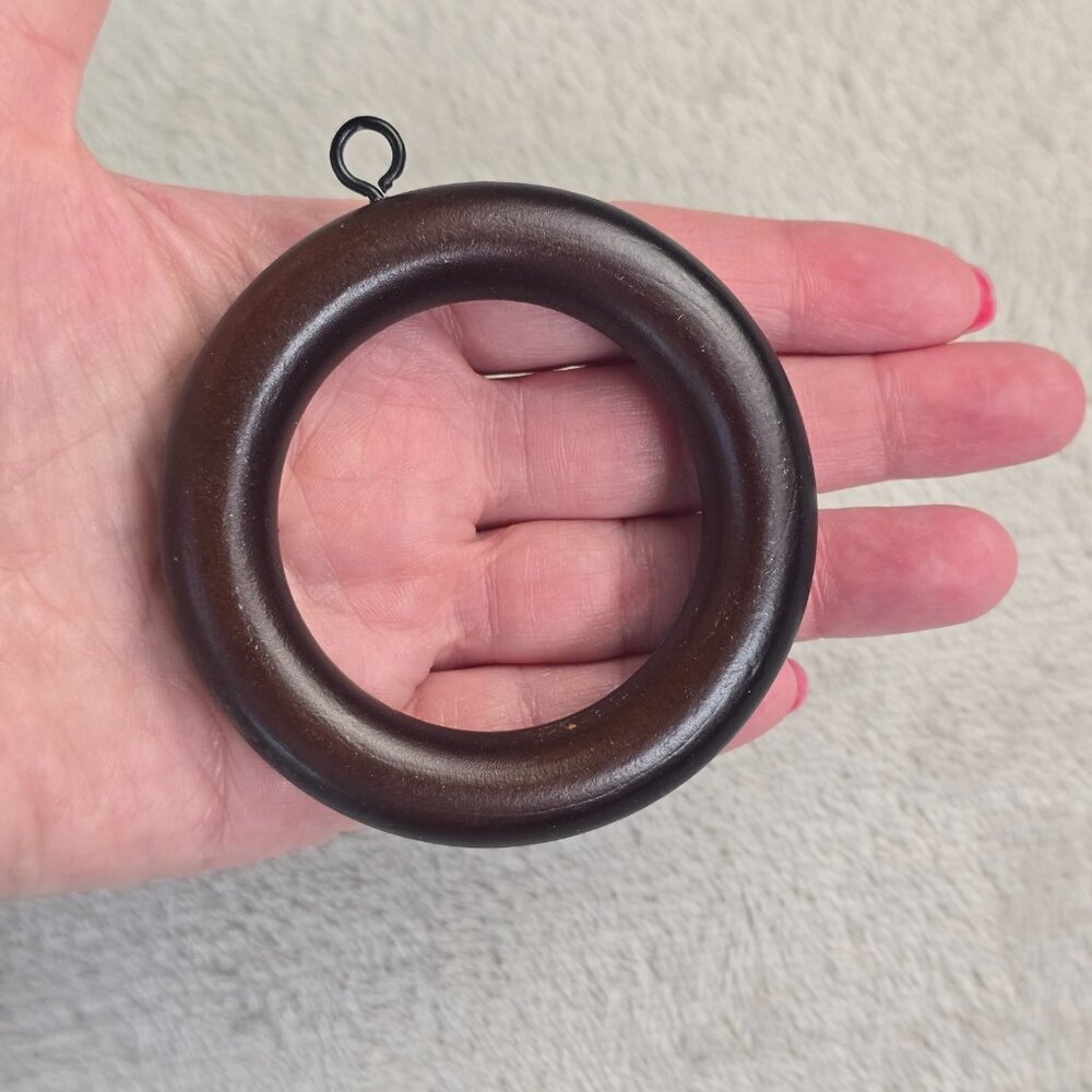 Lot 6 Wood Rings 3 inch Dark Brown Macrame Craft Hoops Curtain Drapery Hardware - Picture 4 of 6